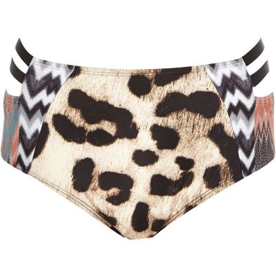 Brown leopard print high waist bikini bottoms